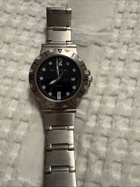 Bulgari Stainless Steel Men's Bracelet Watch - Silver Tone